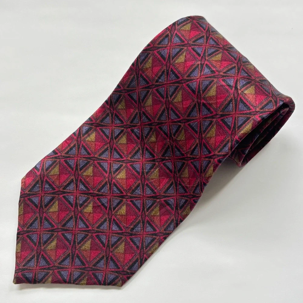 Jhane Barnes Original Fabric Silk Necktie Red Geometric Made in Japan 4x58